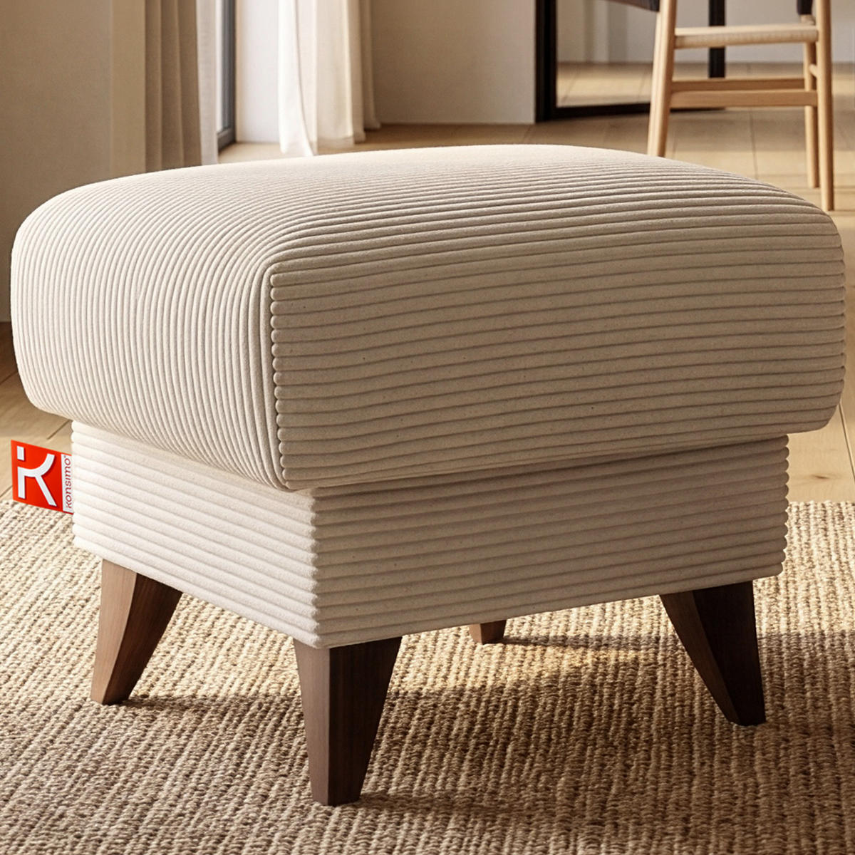 FUẞSTÜTZE GUSTAVO II, Cremefarbig - Creme/Braun, Holz/Holzwerkstoff (53/49/53cm) - KONSIMO®