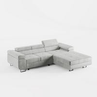 ECKSOFA VEMO CORE Rechts Hellgrau Velours-Stoff mit Schlaffunktion und Bettkasten - Hellgrau, Holz/Metall (280/205cm) - Barchello