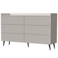 KOMODA Amfali se 6 zásuvkami, drážkovaná čela, systém Push-to-open, kovové nohy, 150 cm, kašmír - černá/kašmírová, kov/kompozitní dřevo (150/92/41cm) - Beautysofa