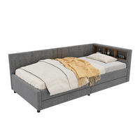 POLSTERBETT 90/200 cm mit Schubladen, LED und USB- und Type-C-Anschlüssen - Grau, Textil (90/200cm) - Flora Grace