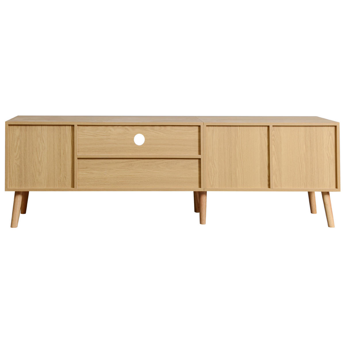 TV-LOWBOARD aus Spanplatte 180x40x54 cm Eichefarben mit 2 Türen, 1 Schublade, Kabelmanagement und Rattan-Dekor - Eichefarben, Holzwerkstoff (180/54/40cm) - Modfu