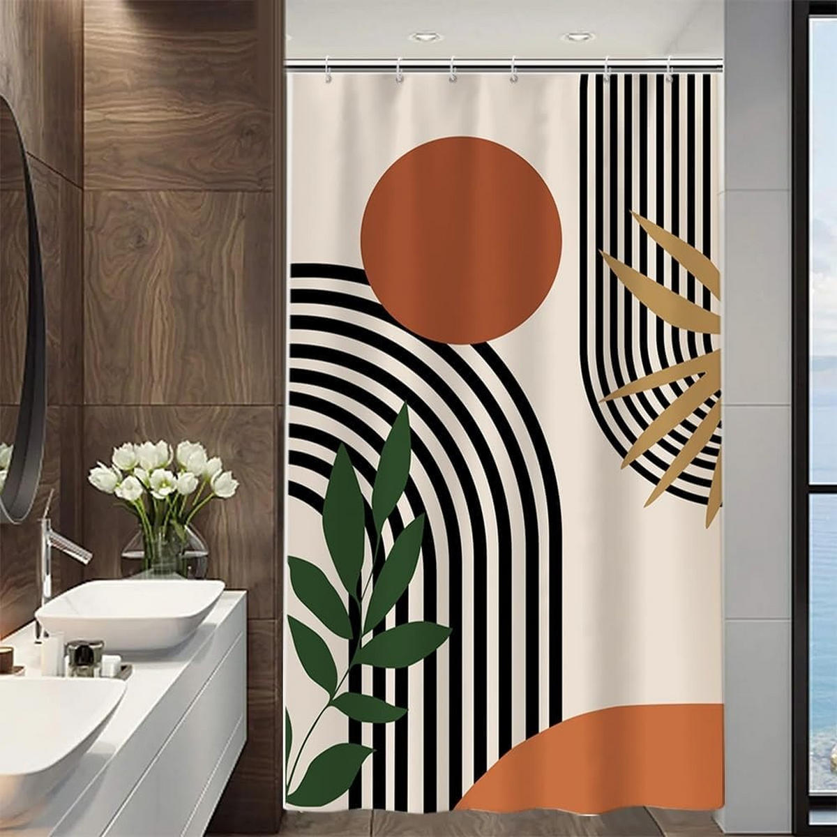 DUSCHVORHANG abstrakt Schwarz modern minimalistisch Badewanne schimmelresistent wasserdicht Stoff Polyester waschbar 120 x 180 cm - Multicolor, Textil (120/180cm) - MCBOSON