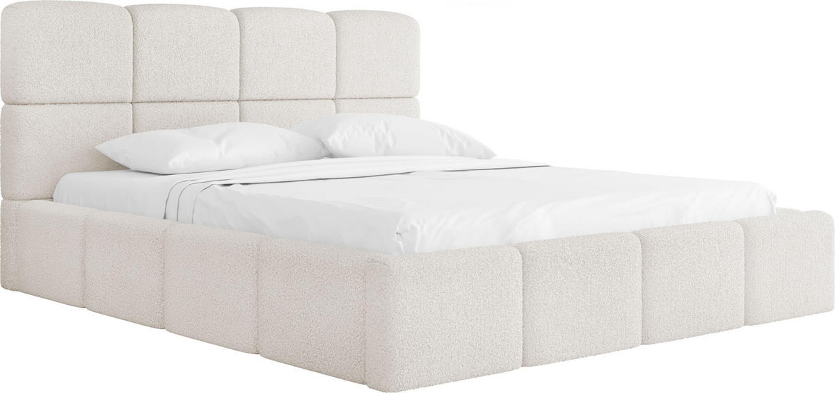 POLSTERBETT Tivio mit Bettkasten, Creme Boucle 160x200 cm - Birkefarben/Schwarz, Holz/Holzwerkstoff (160/200cm) - WFL GROUP