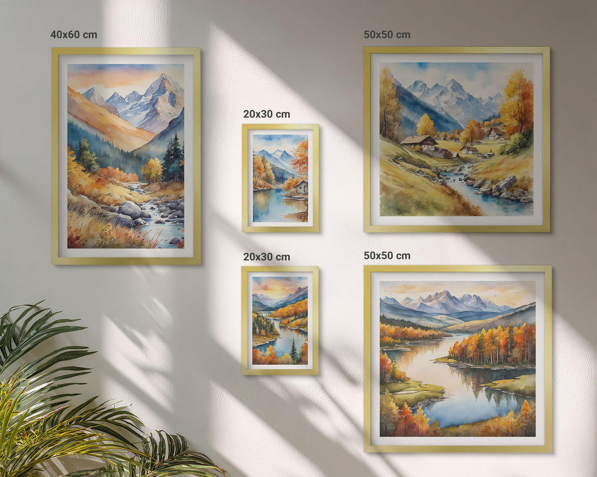 WANDBILDER 5er Set - 50x50 cm & 20x30 cm & 40x60 cm Goldrahmen - Ansichten der Zitronenarchitektur von Positano - Goldfarben, Kunststoff (40/60cm) - ArtPrintCave