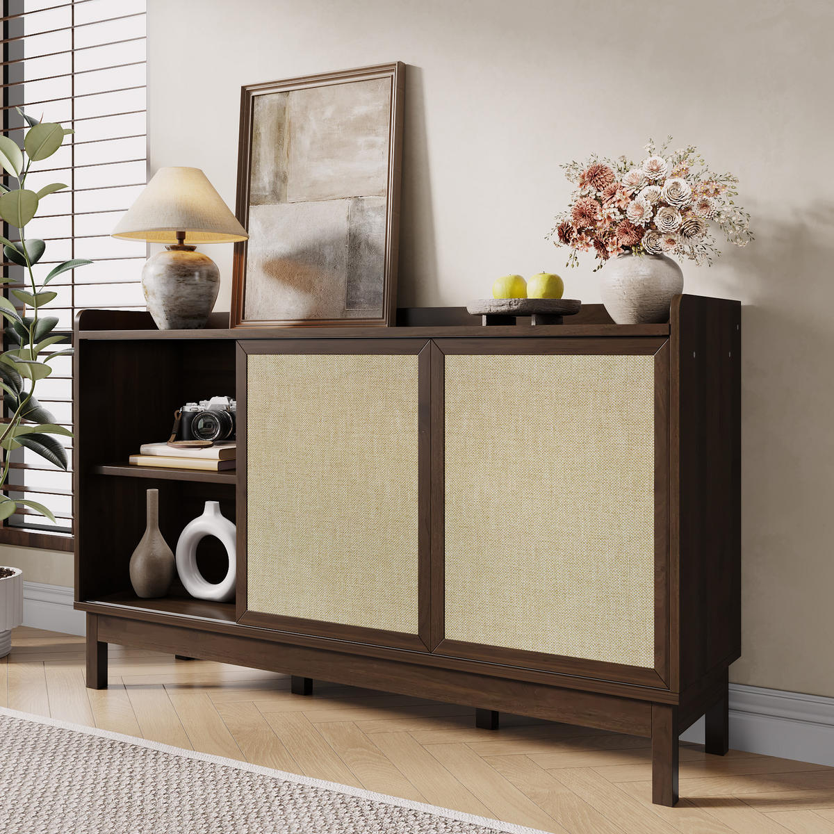 SIDEBOARD Schiebetüren 2 Schubladen Wohnzimmer - Naturfarben, Holzwerkstoff (150/80/39.5cm) - LEBENLANG