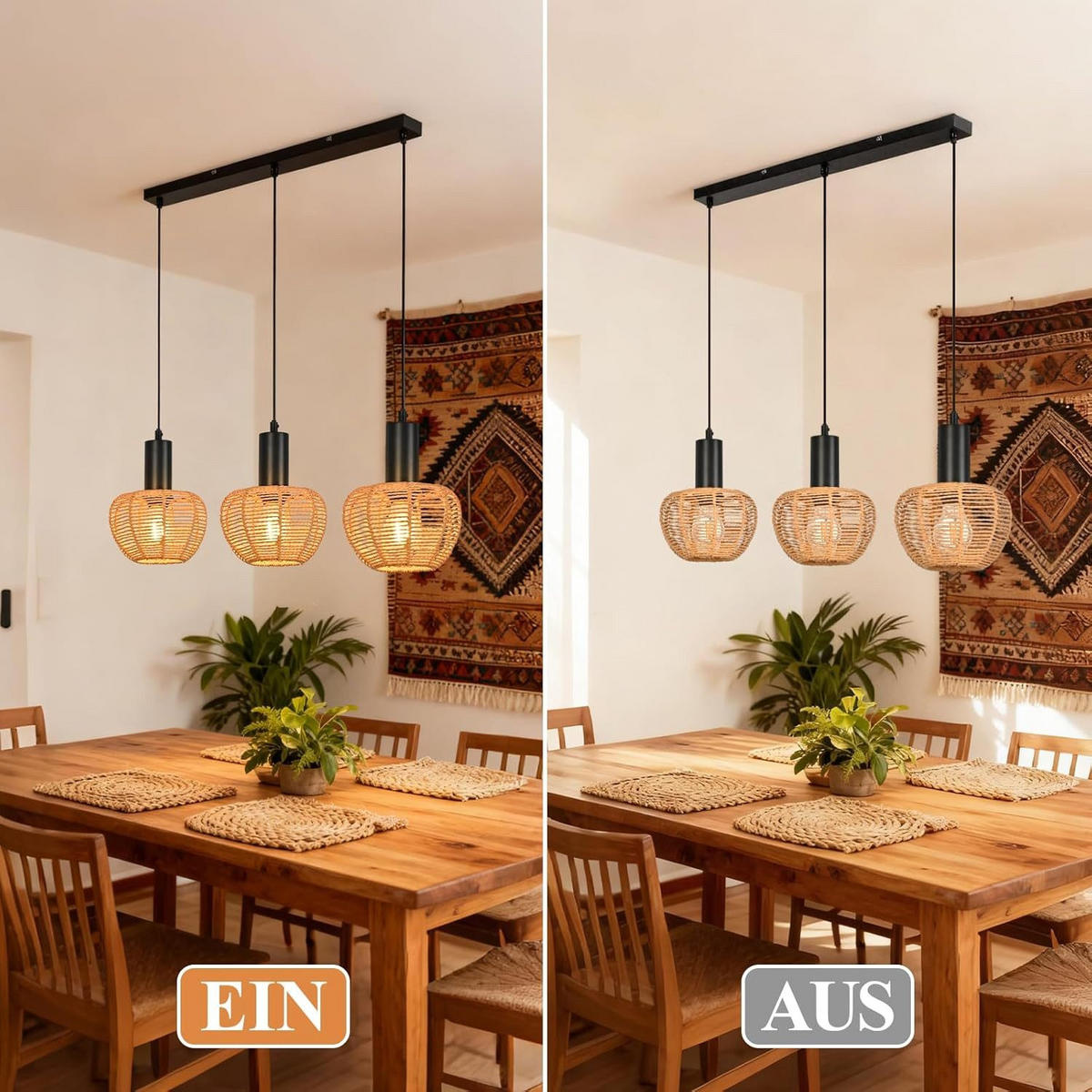 PENDELLEUCHTE BARBARA Ⅲ 70/56/120 cm - Schwarz, Metall (70/56/120cm) - Nettlife