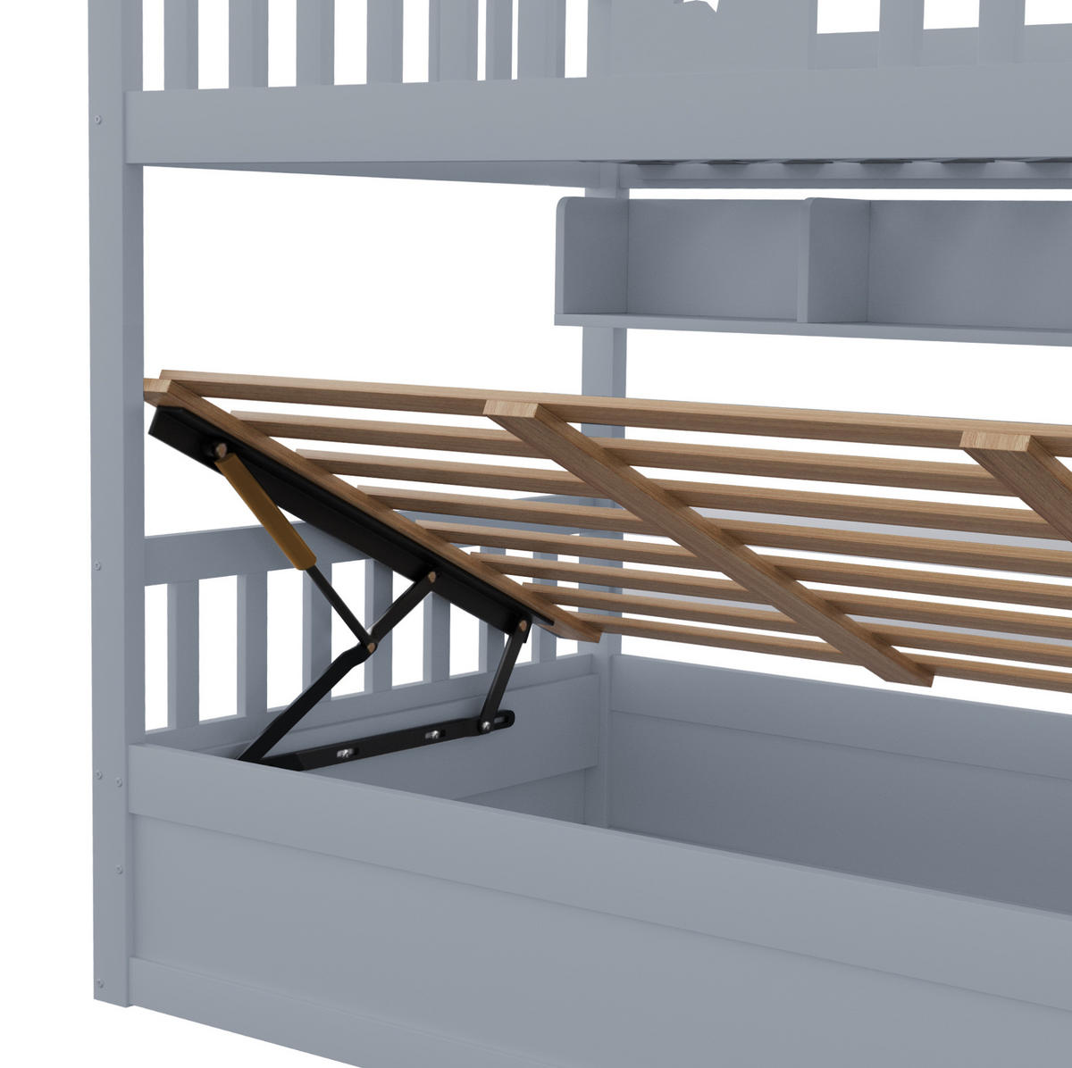 ETAGENBETT 90/200 cm grau aus Holz mit Hydraulikbett - Grau, Holzwerkstoff (90/200cm) - OKWISH