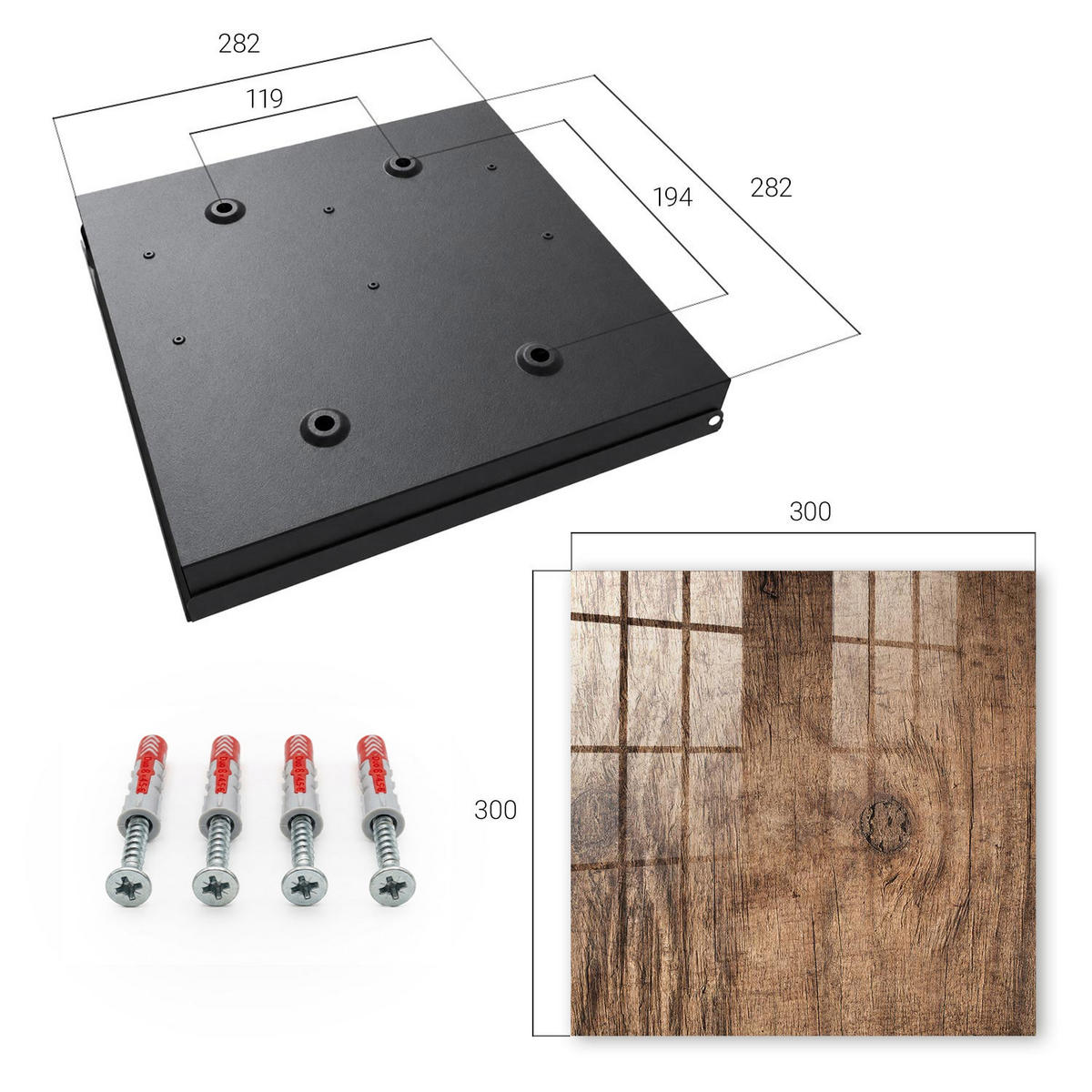 SCHLÜSSELBOX Schwarz 30x30 cm- Türöffnung nach rechts - Holzstruktur - Braun, Metall (30/30/5cm) - TULUP