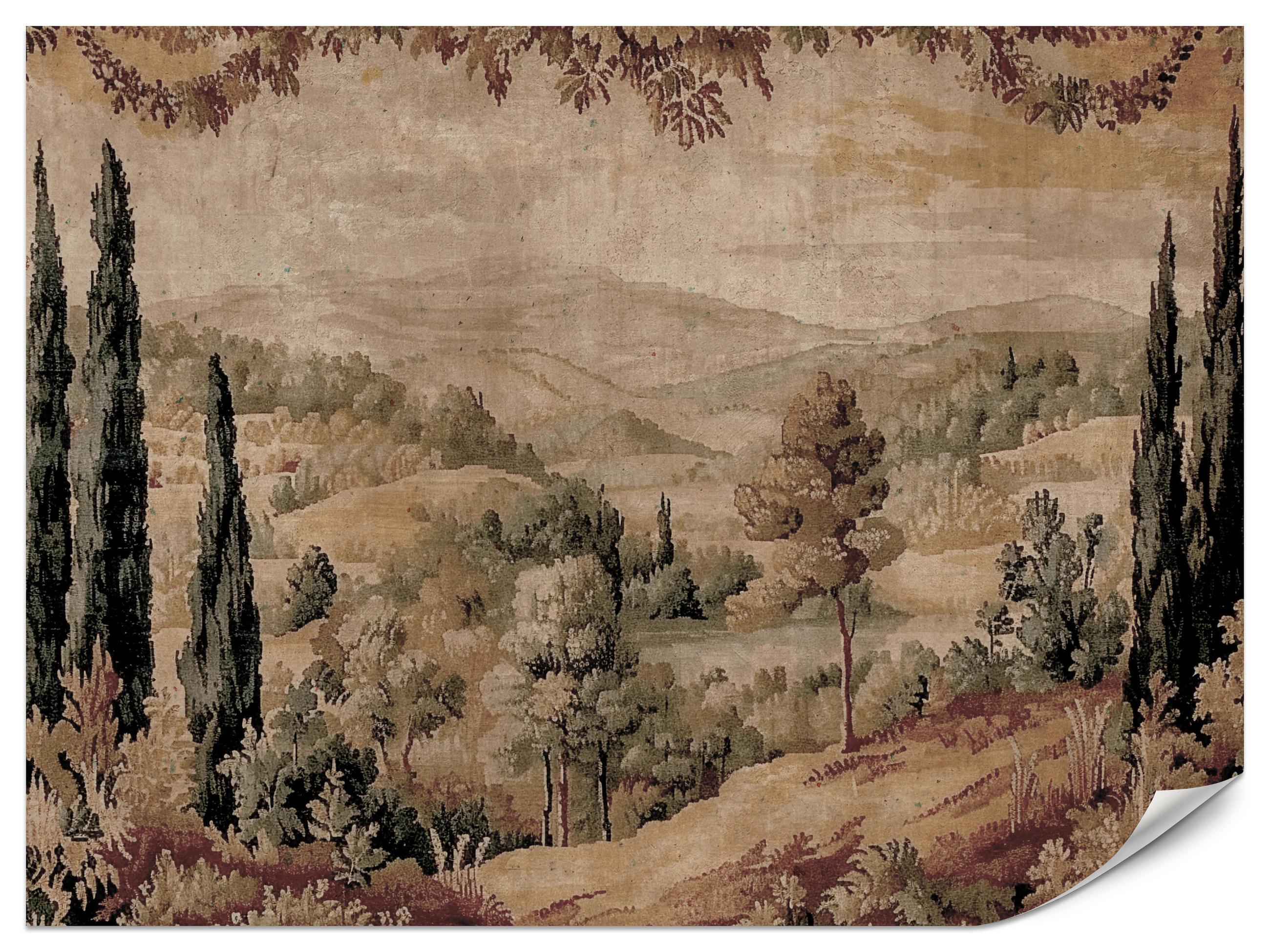 FOTOTAPETE für Schlafzimmer Vintage Landschaft Natur Modern Retro Panorama 300x210 - Gelb/Beige, Papier (300/210cm) - Muralo