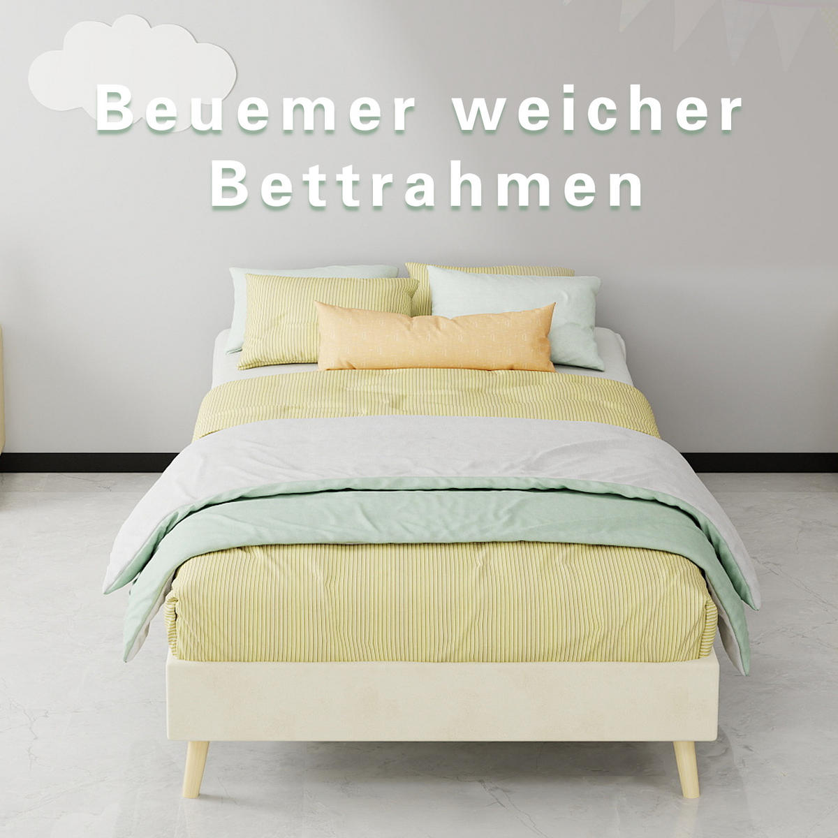 KINDERBETT 90/200 cm in Beige mit Bettkasten Stoff - Beige/Naturfarben, Holzwerkstoff/Textil (90/200cm) - STILVORA