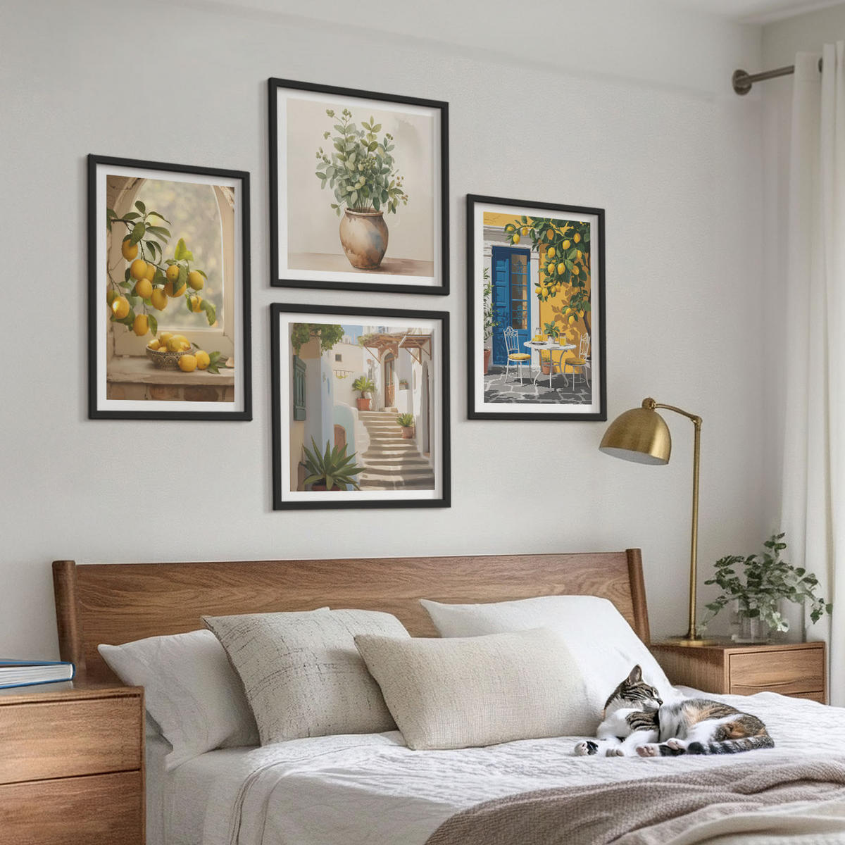 BILDER SET 4er Set - 50x50 cm & 40x60 cm Schwarzer Rahmen - Architektur der Zitronenstadt - Schwarz, Kunststoff (50/50cm) - TULUP