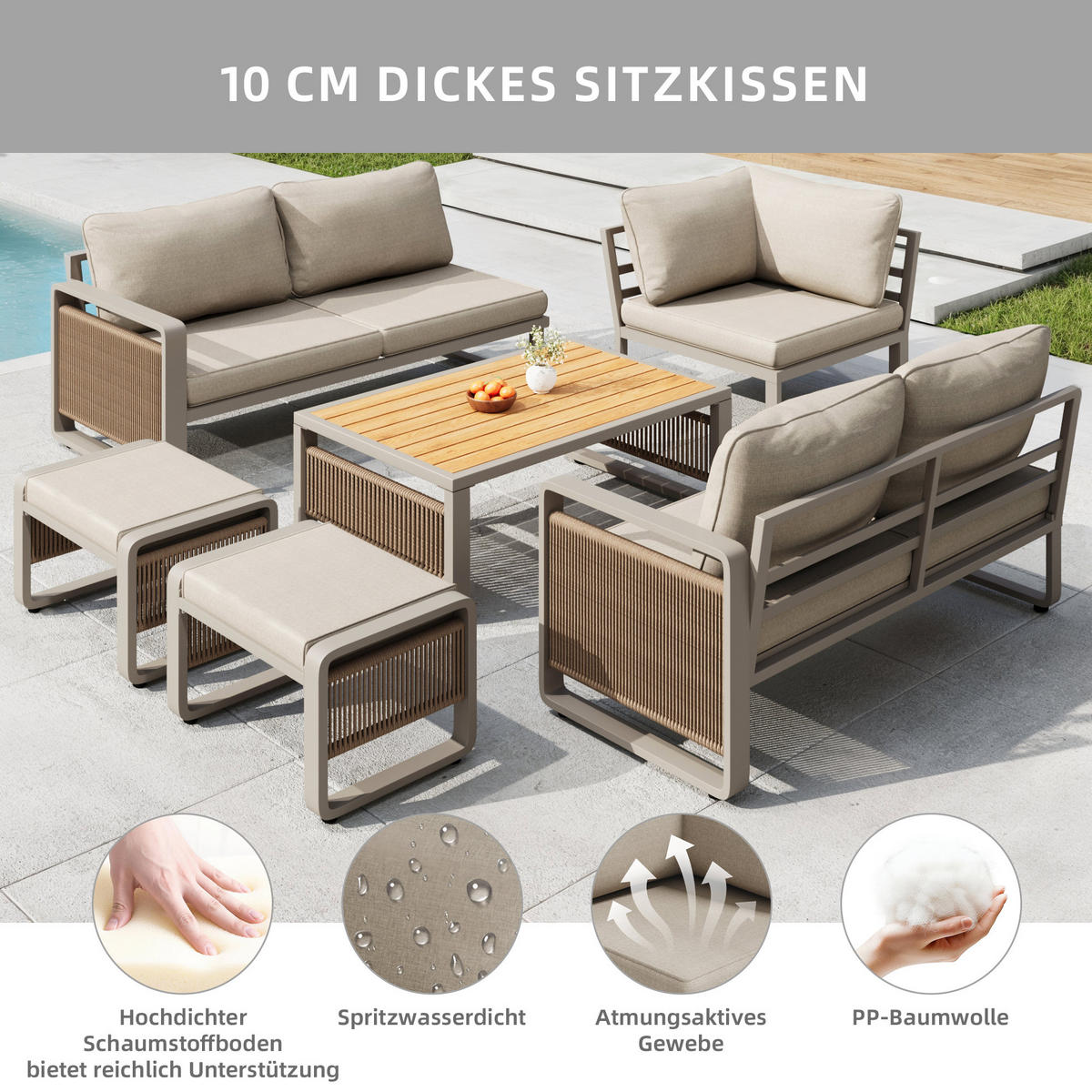 GARTEN LOUNGESESSEL SET Beige - Beige, Metall - ComfortXL