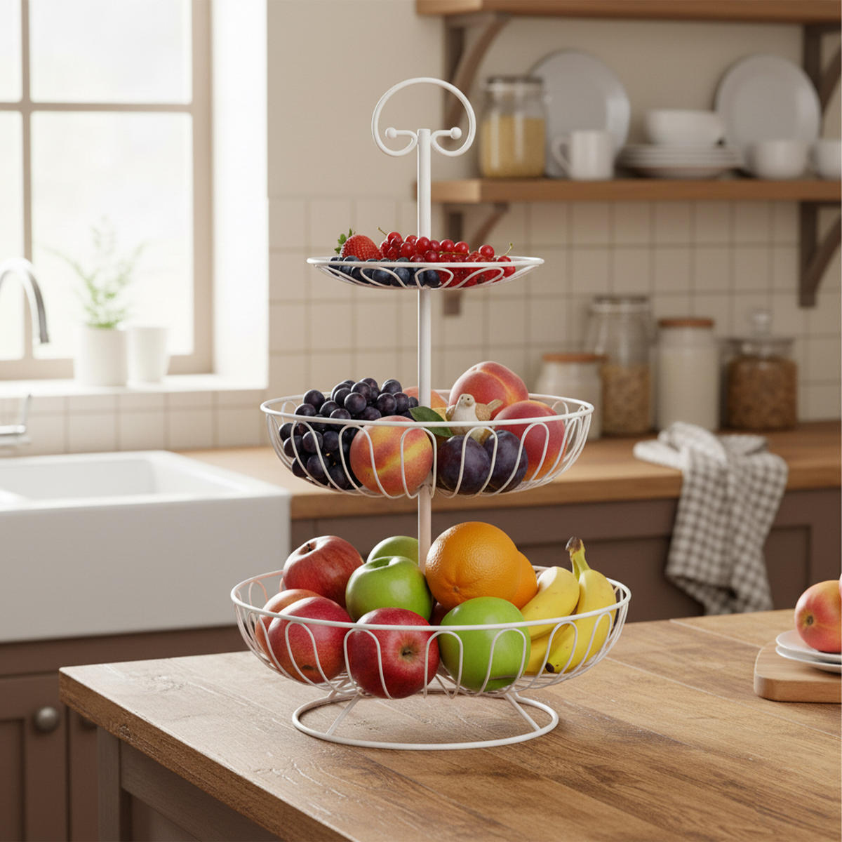 OBST-ETAGERE - Weiß, Metall (30/47cm) - Relaxdays