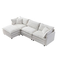 ECKSOFA 267/154/85 cm Beige aus Chenille mit Hocker modulares 3-Sitzer-Sofa - Beige, Textil (154/267cm) - OKWISH