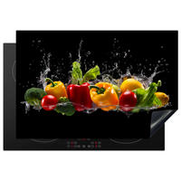 HERABDECKPLATTE - Paprika - Wasser - Gemüse - Schwarz - 74x48 - Multicolor, Kunststoff (74/48/0.2cm) - MuchoWow