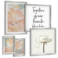 BILDER SET 5er Set - 50x50 cm & 20x30 cm & 40x60 cm Silberner Rahmen - Abstrakte Pastellmuster - Silberfarben, Kunststoff (40/60cm) - TULUP