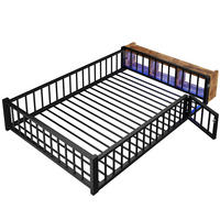 BODENBETT 140/200 cm DE-03338, mit LED, Schließfach und Schutzgeländer, in Schwarz - Schwarz, Holzwerkstoff/Metall (140/200cm) - ComfortXL