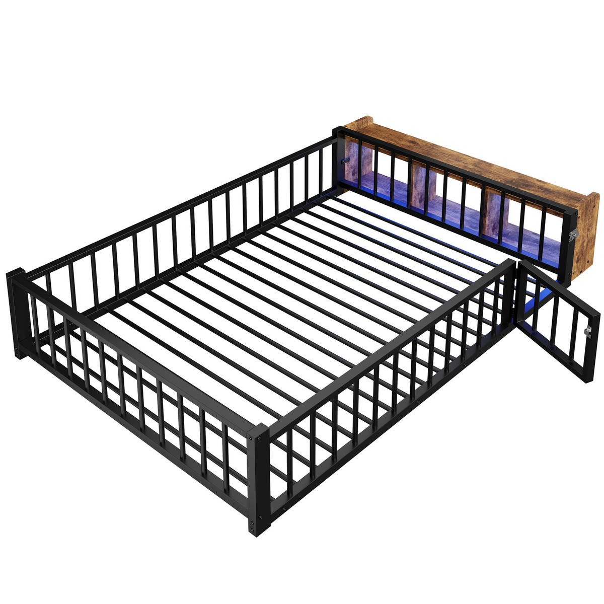 METALLBETT 140/200 cm Schwarz mit Ablagefächern und LED-Streifenleuchten - Schwarz, Metall (140/200cm) - Oxeza