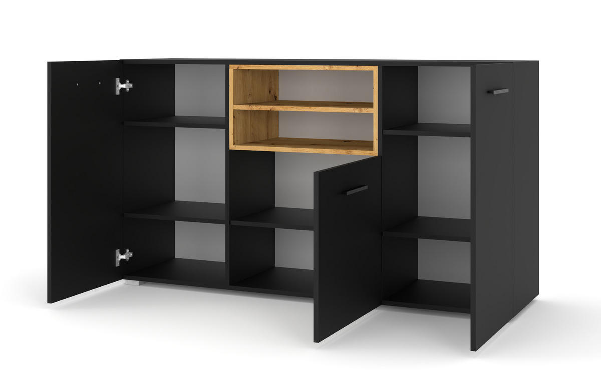 KOMMODE Schwarz, Artisan 151/86/44 - Schwarz, Holzwerkstoff (151/86/44cm) - RAUMHIRSCH FURNITURE