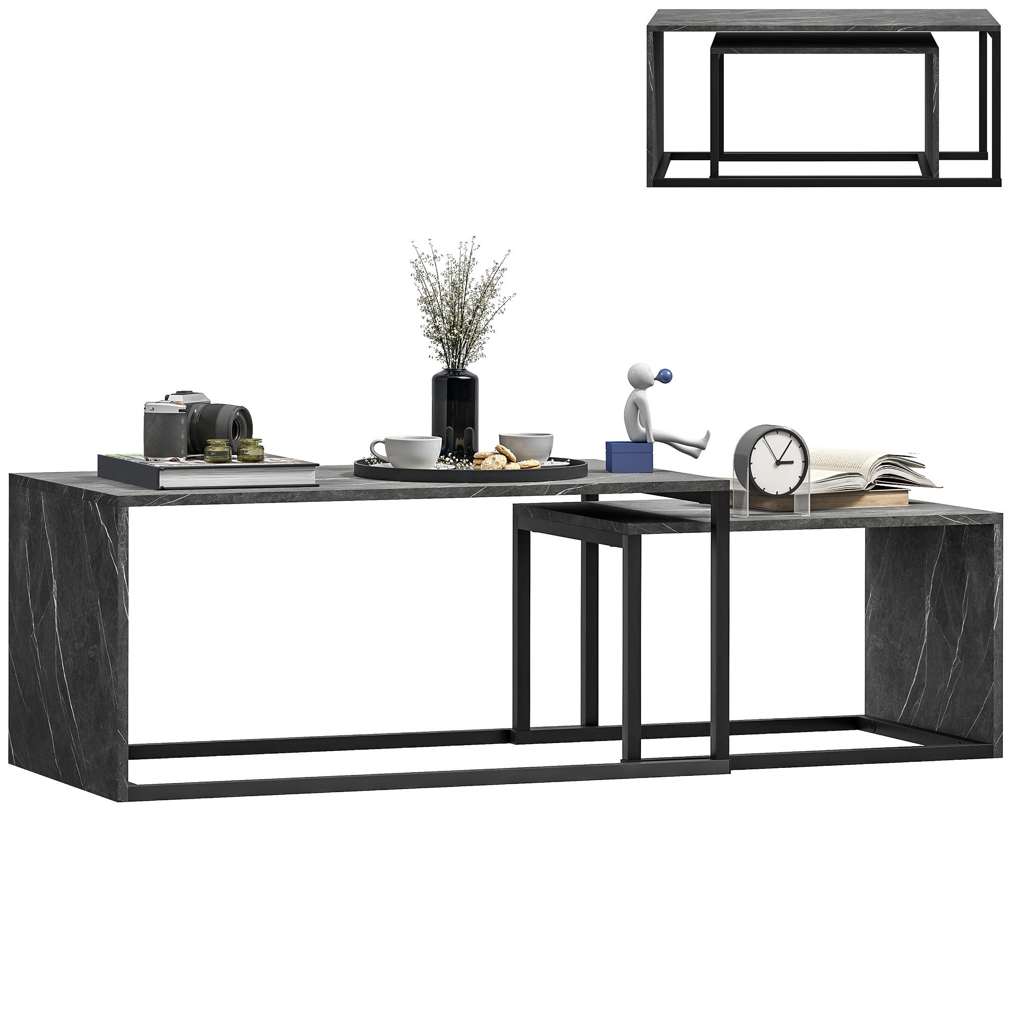 COUCHTISCH DE-15812 2er-Set nestbar, industrieller Stil Dunkelgrau - Dunkelgrau, Holzwerkstoff (90/48/42cm) - ComfortXL