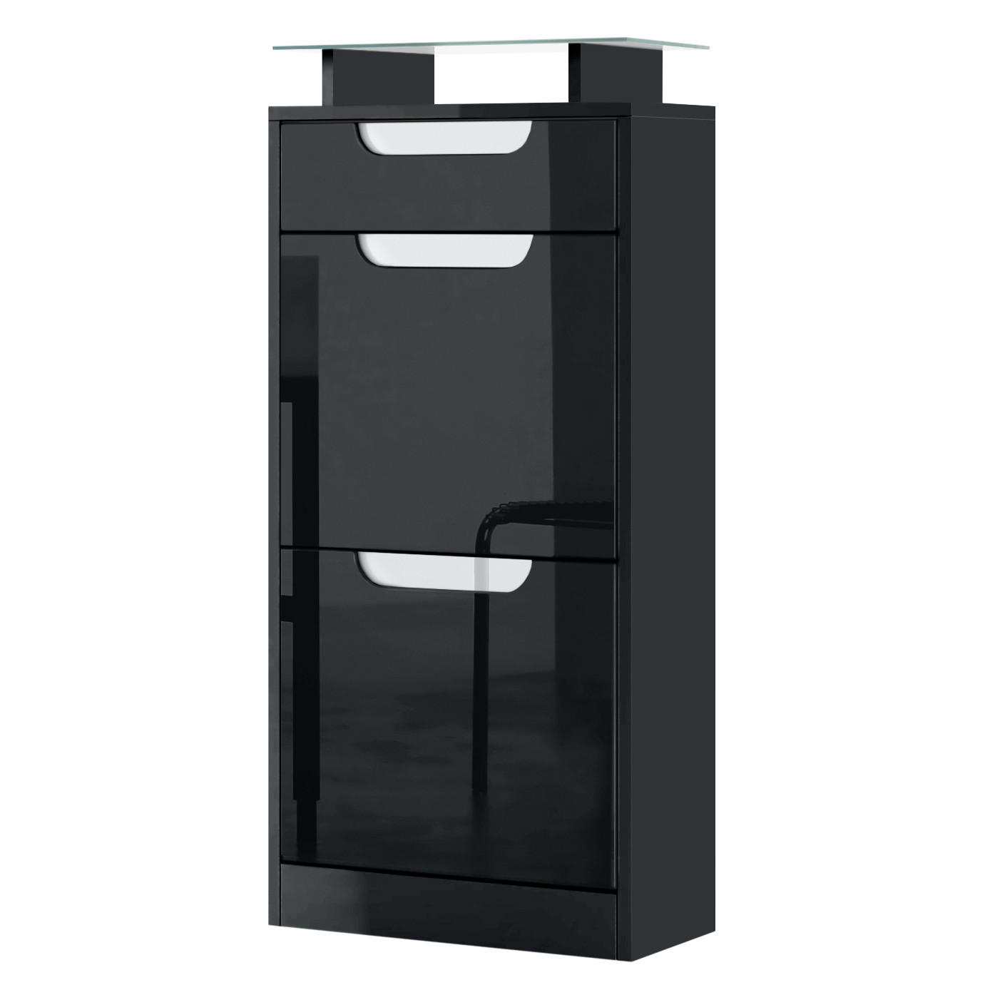 SCHUHSCHRANK Fiesta Schwarz Hochglanz / Weiß Hochglanz - Schwarz Hochglanz, Holzwerkstoff (46/104/23cm) - Vladon