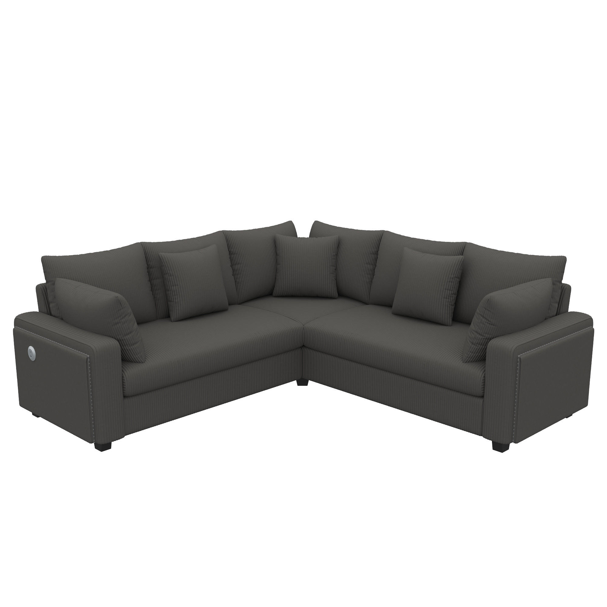 5-SITZER ECKSOFA Cord Grau mit LED, USB und USB-C mit Kissen - Grau, Holzwerkstoff/Kunststoff (198/198cm) - WISHDOR