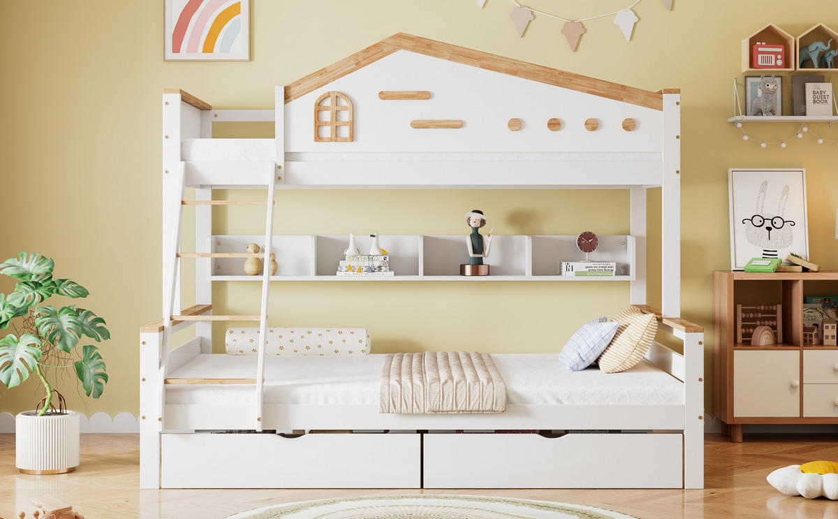 ETAGENBETT 90/140x200 cm Schubladen weiß - Weiß, Holz (140/200cm) - LEBENLANG