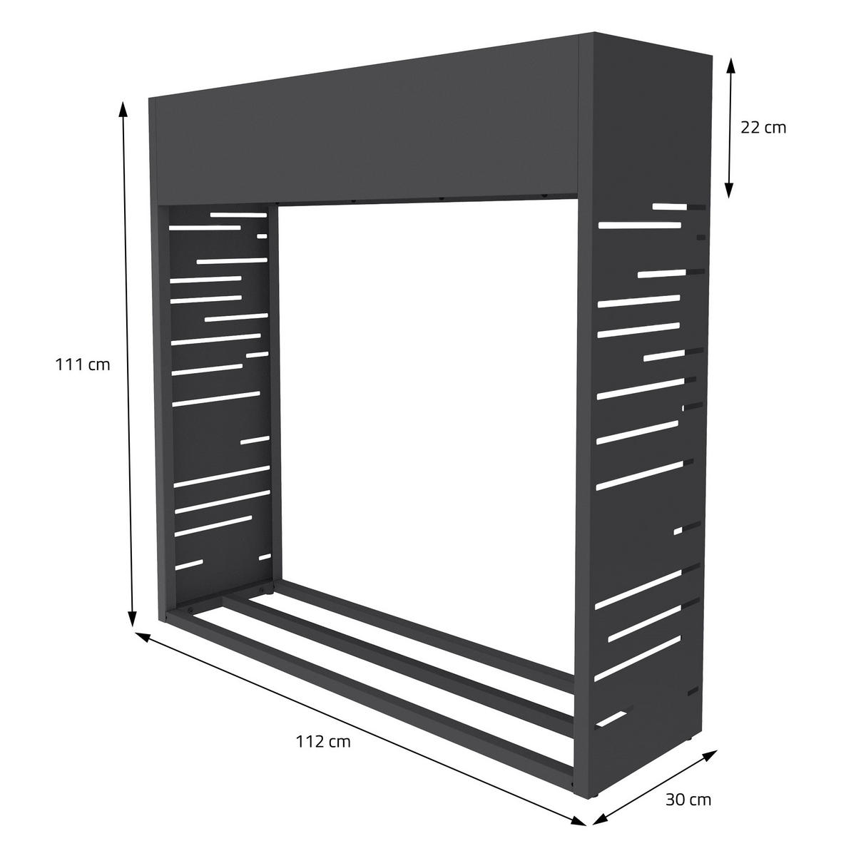 REGÁL NA DŘEVO pro vnitřní i venkovní použití, kovový regál na palivové dřevo s květináčem, pozinkovaná ocel, antracitová barva, 112 x 30 x 111 cm - antracitová, kov (112/111/30cm) - ML-DESIGN