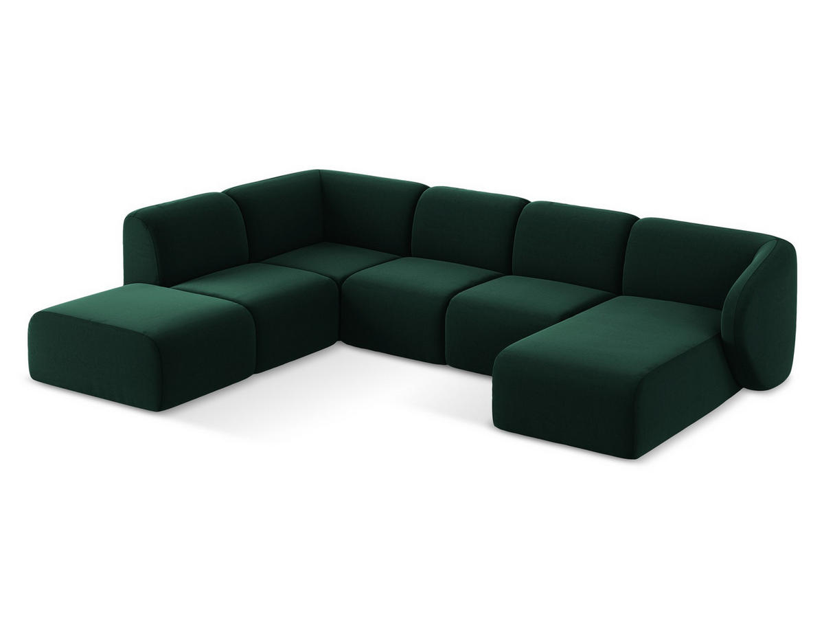 WOHNLANDSCHAFT Samt Stoff Grün - Dunkelgrün/Schwarz, Holzwerkstoff/Kunststoff (325/75/236cm) - Makamii