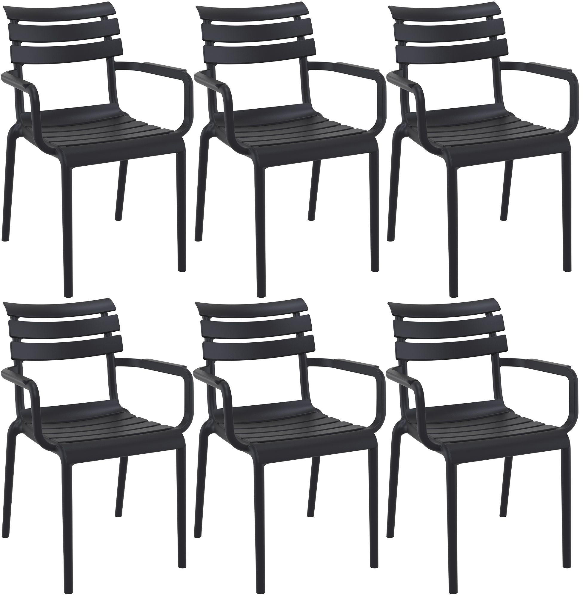 GARTENSTUHL Lars 6er Set 58x59x85cm Kunststoff Schwarz Stapelstuhl - Schwarz, Kunststoff (58/85/59cm) - DELUKE