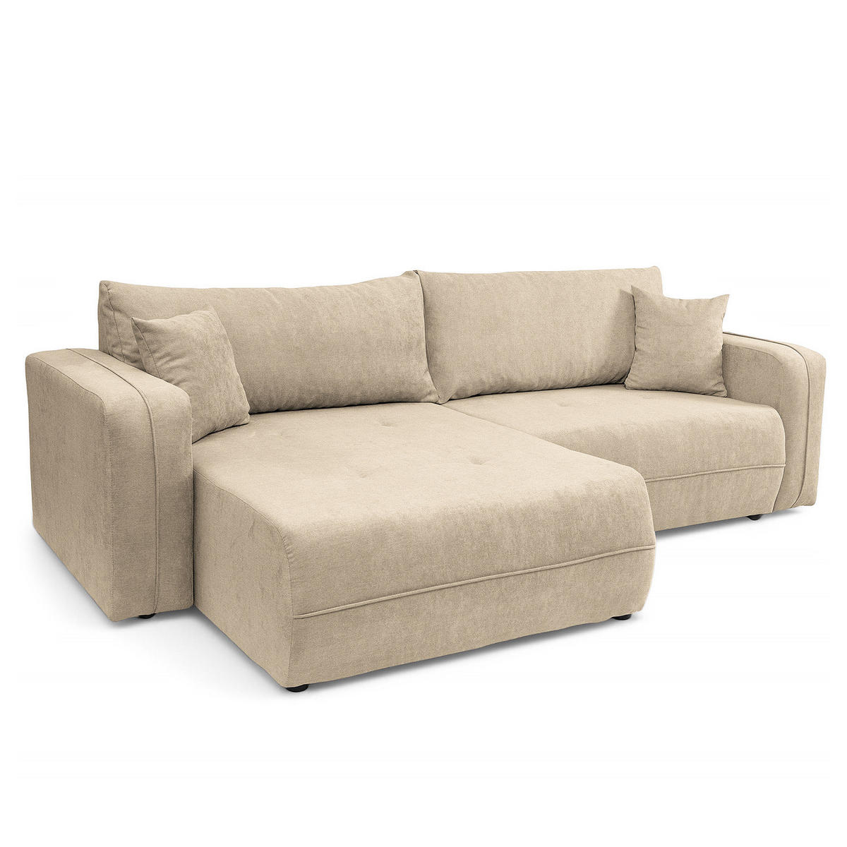 ECKSOFA mit Schlaffunktion - 244 cm - Creme/Schwarz, Kunststoff/Textil (244/145cm) - home24