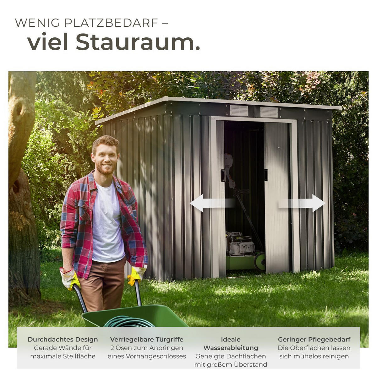 GARTENHAUS mit Pultdach, 213 x 130 x 173 cm, grau/weiß - Weiß/Grau, Metall (130/173/213cm) - tectake