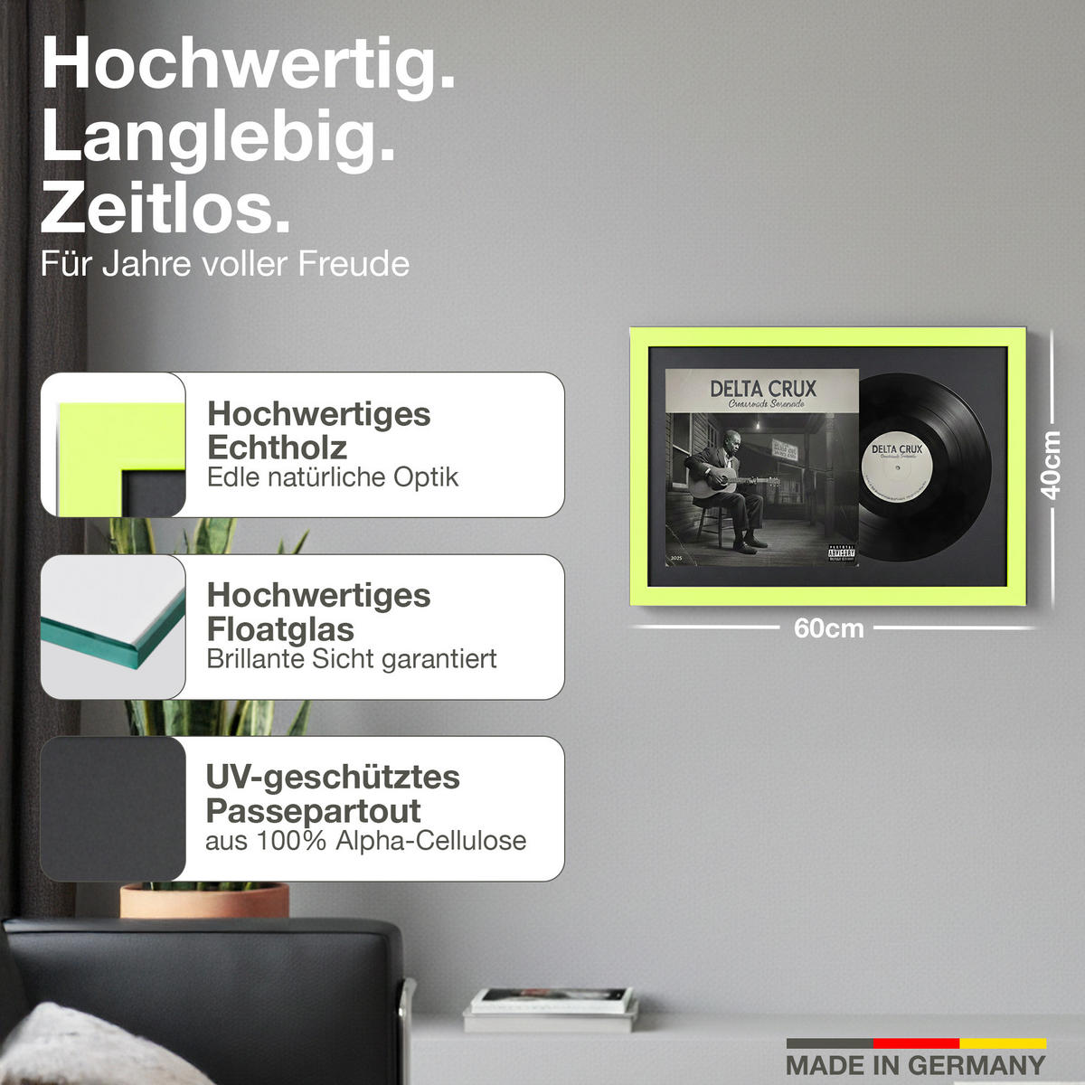 SCHALLPLATTEN BILDERRAHMEN 40/60 2er Set - Grün, Holz (60/40cm) - K-Möbel