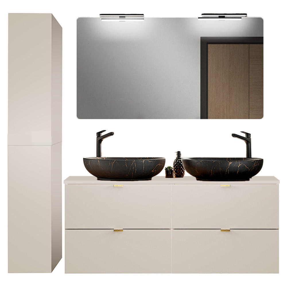 BADMÖBEL-SET 3-TLG. Durango-56 - Beige, Holzwerkstoff (165/200/47cm) - Lomado