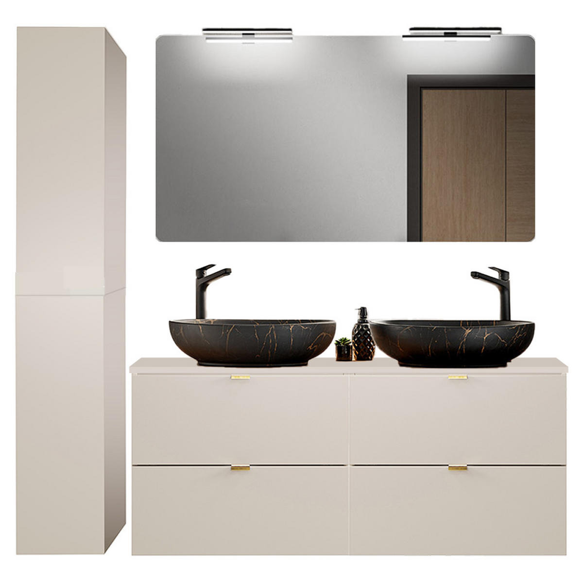 BADMÖBEL-SET 3-TLG. Durango-56 - Beige, Holzwerkstoff (165/200/47cm) - Lomado