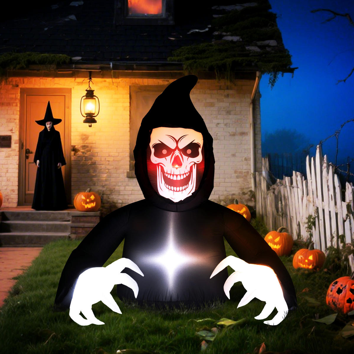 AUFBLASBARER Sensenmann, Halloween-Dekoration mit LED-Lichtern, für Outdoor - Schwarz, Textil (115/180/190cm) - Outsunny
