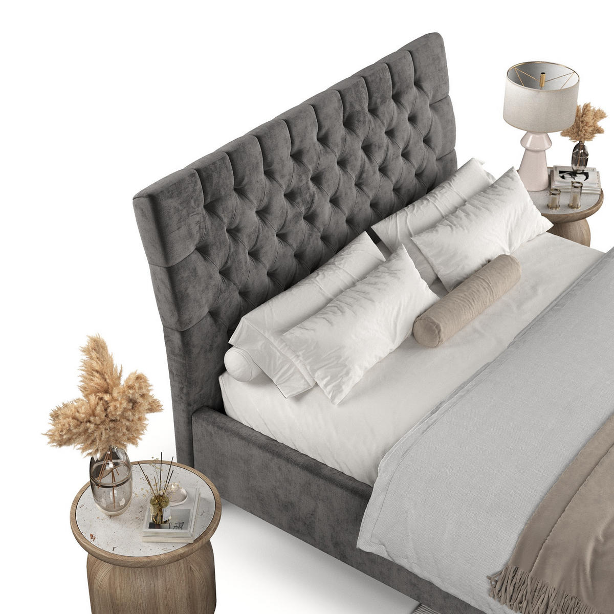 POLSTERBETT Lira 160/200 cm Anthrazit im Lotta Stoff - Anthrazit/Naturfarben, Holz/Holzwerkstoff (160/200cm) - AltaBeds