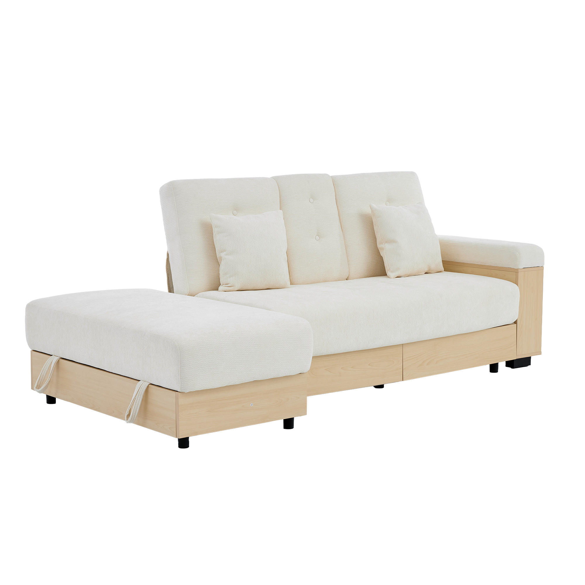 SCHLAFSOFA mit Schlaffunktion, verstellbarer Rückenlehne, Stauraum - Beige, Textil (217/90/110cm) - EVRYAE