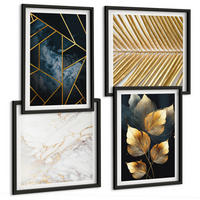 BILDER SET 4er Set - 50x50 cm & 40x60 cm Schwarzer Rahmen - Moderne Pflanzenmuster - Schwarz, Kunststoff (50/50cm) - TULUP