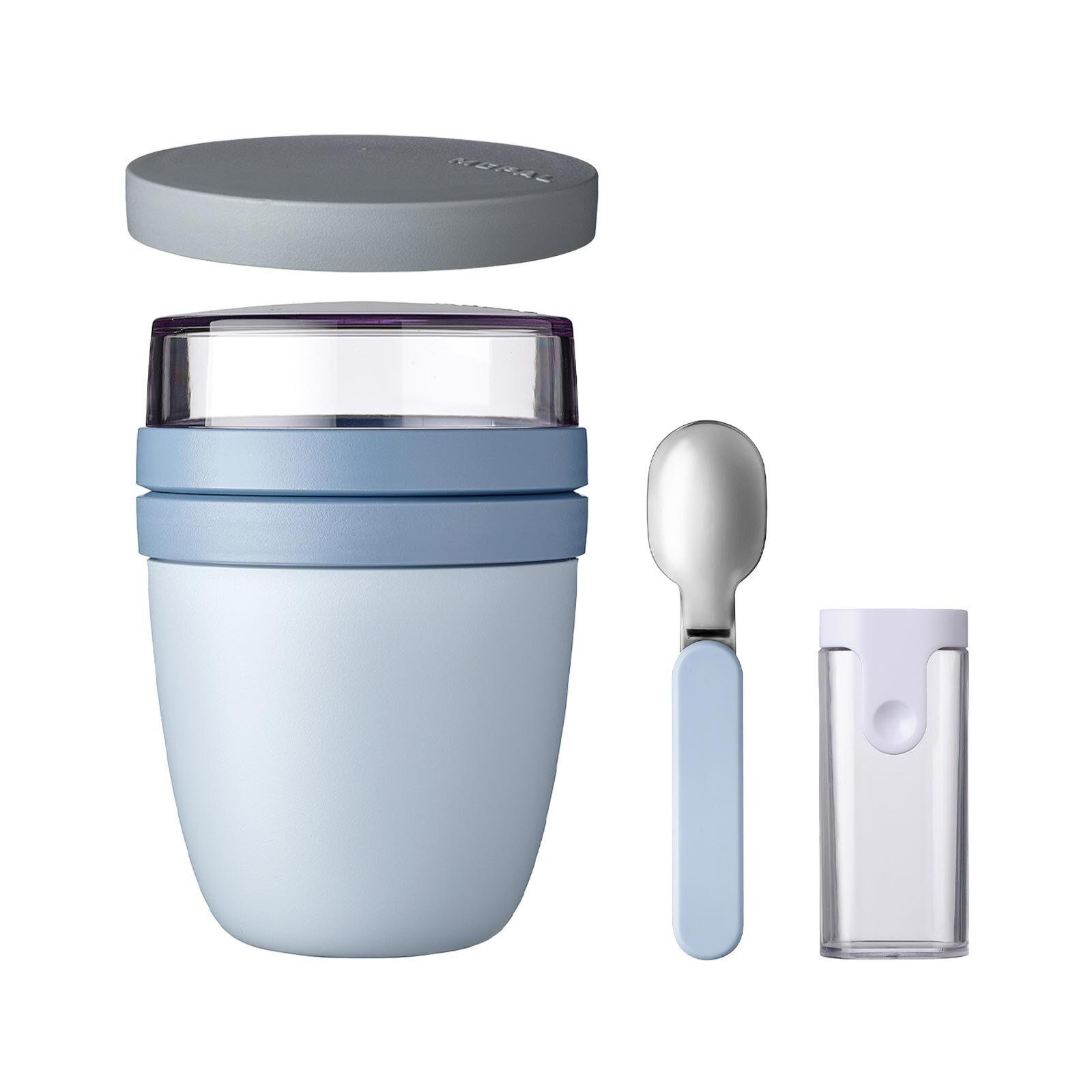 LUNCHPOT MIT SNACK-DECKEL UND KLAPPLÖFFEL Ellipse Nordic Blue 500 (+ 200 ml) - Hellblau, Kunststoff (10.7/16.9/10.7cm) - Mepal