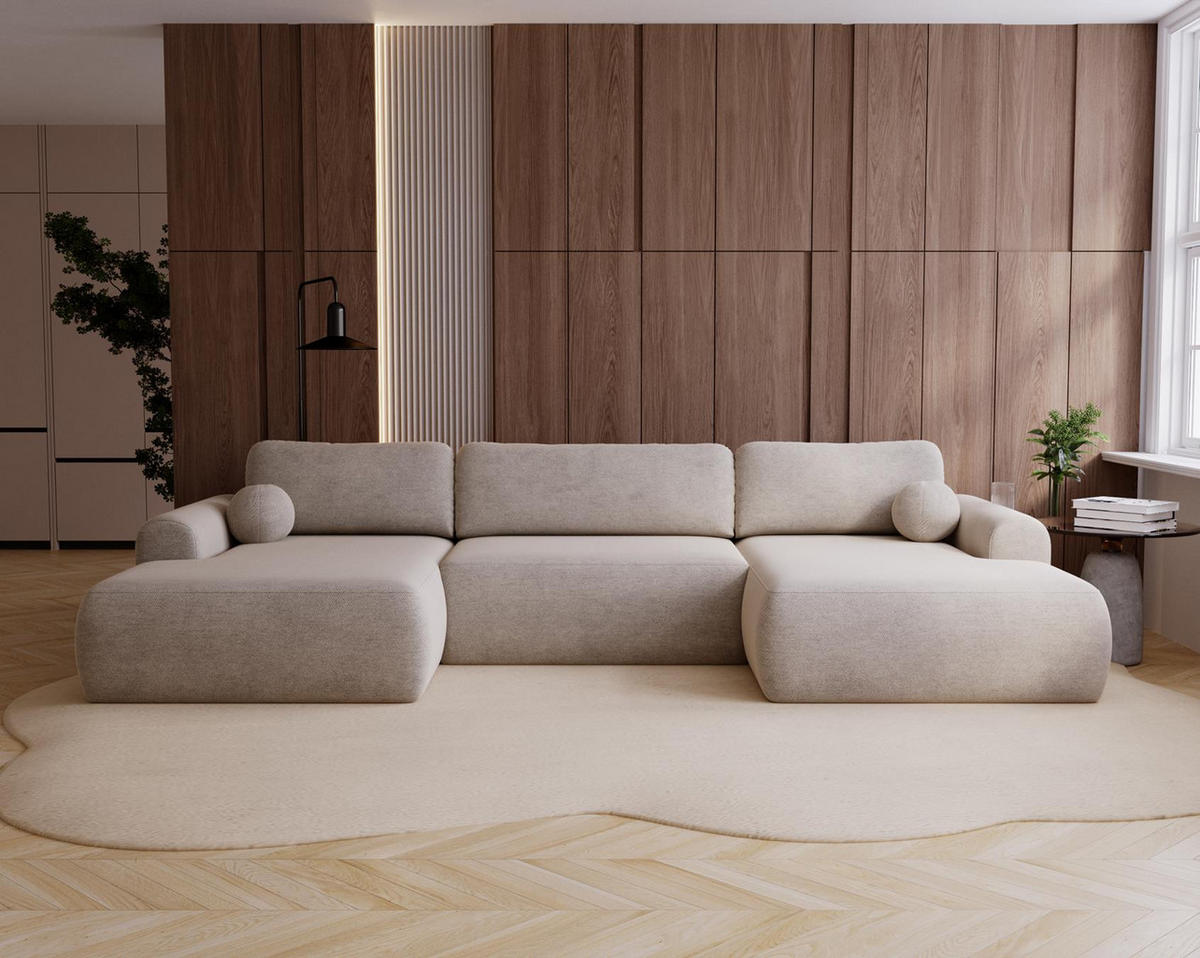 WOHNLANDSCHAFT Aurora Beige, mit Schlaffunktion in Vena Stoff - Beige, Holzwerkstoff/Textil (344/92/177cm) - Bettso