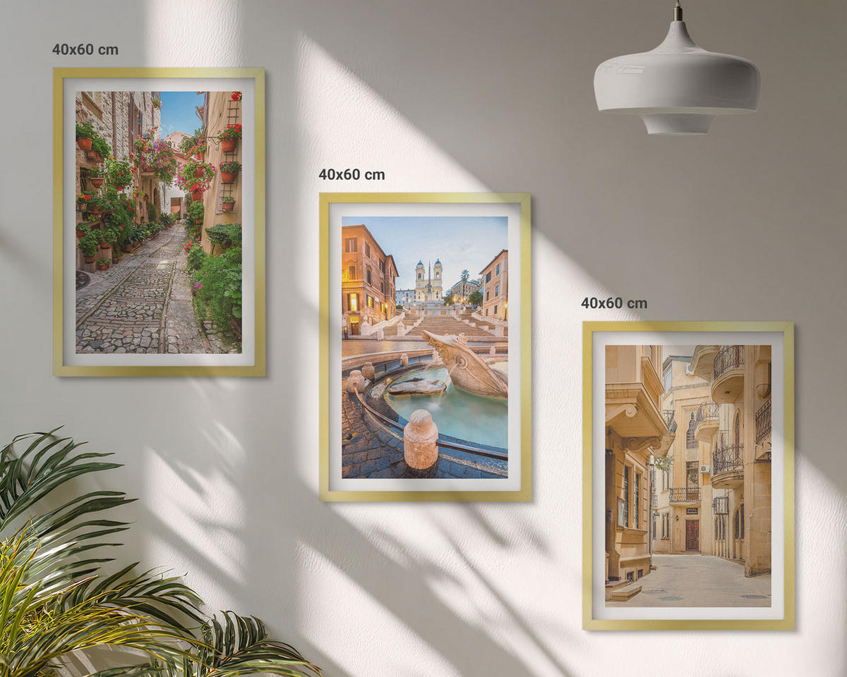BILDER SET 3er Set - 40x60 cm Goldrahmen - Die bezaubernden Straßen des Brunnens - Goldfarben, Kunststoff (40/60cm) - TULUP