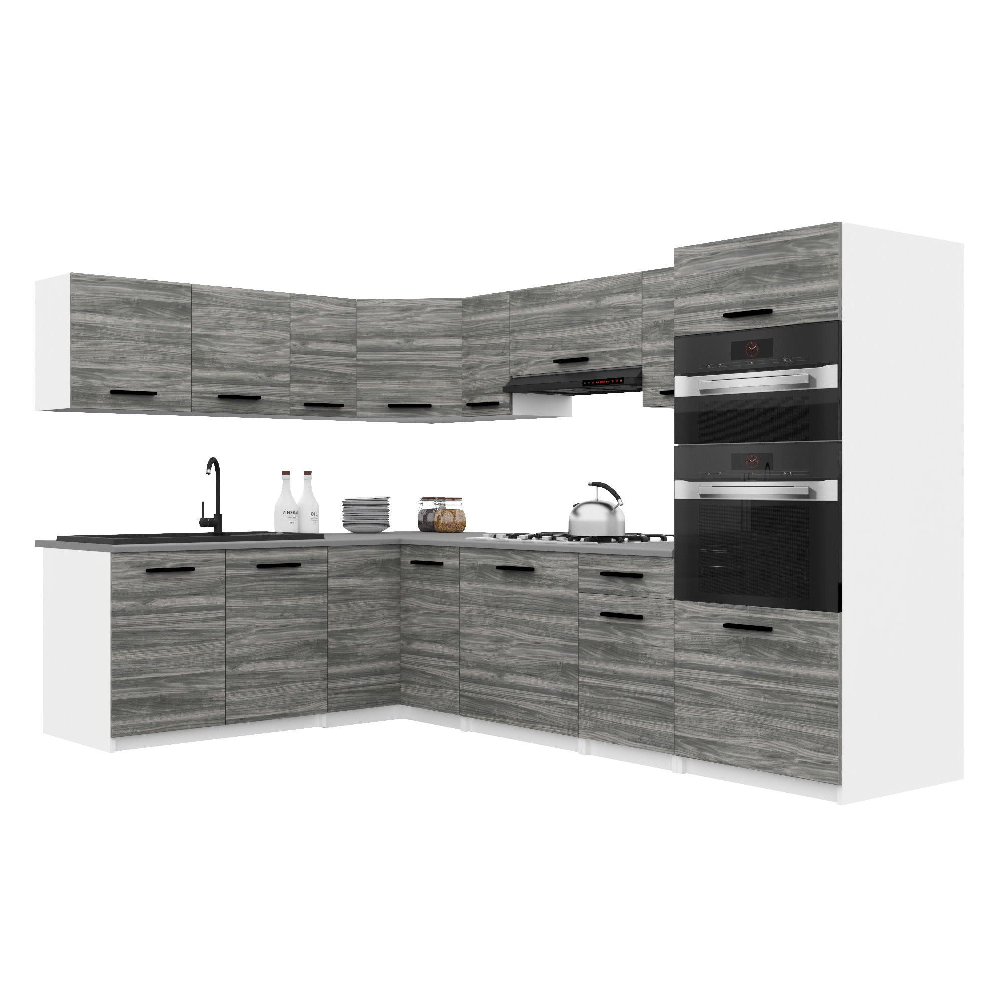 KÜCHENZEILE Italia 8 420 cm , mit Arbeitsplatten, Grau Glamour - Hellgrau, Holz (420/143/60cm) - B BELINI GROUP