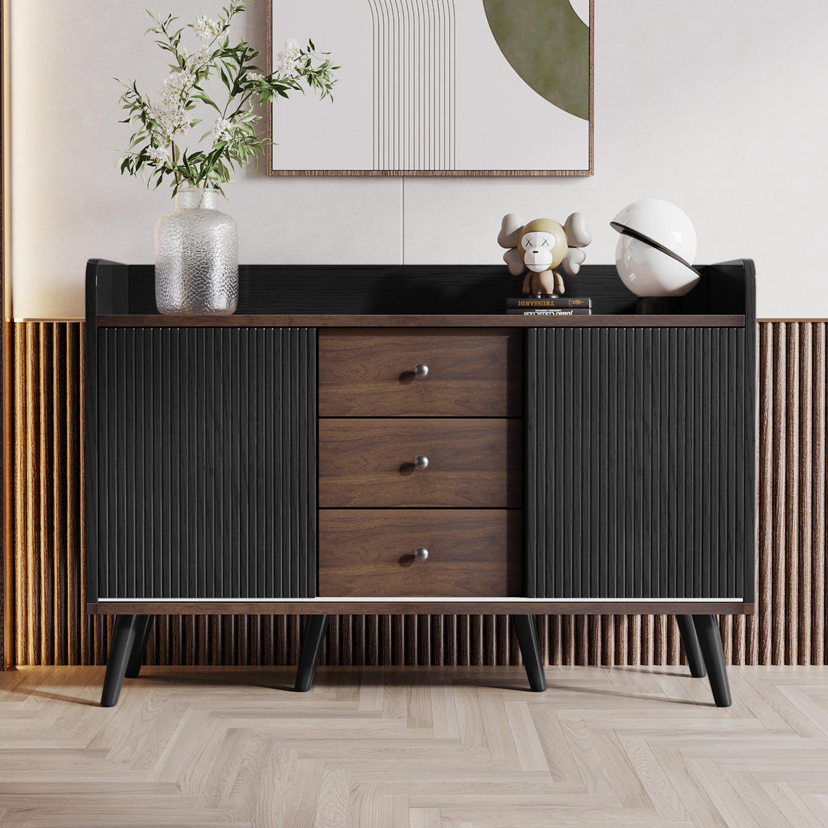 SIDEBOARD Schwarz 117,5/39,5/80 cm - Schwarz, Holzwerkstoff/Metall (39.5/80/117.5cm) - Urban Meuble