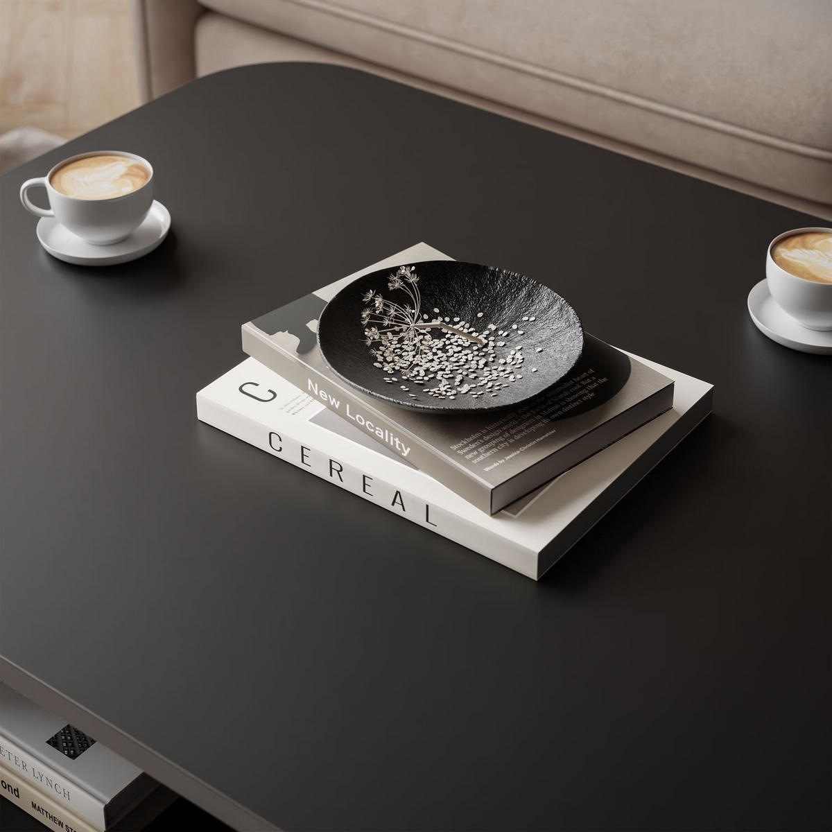 Couchtisch SHADOW mit Ablage unter der Tischplatte - Schwarz, Holzwerkstoff (60/80/42cm) - Lookway