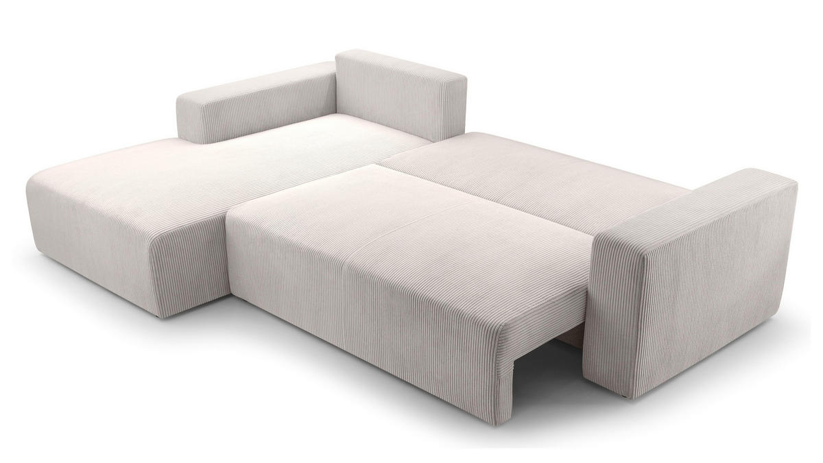 ECKSOFA L Form Catea Weiß 279/145/84 cm Links mit Schlaffunktion - Creme/Schwarz, Kunststoff/Textil (145/279cm) - AX Living