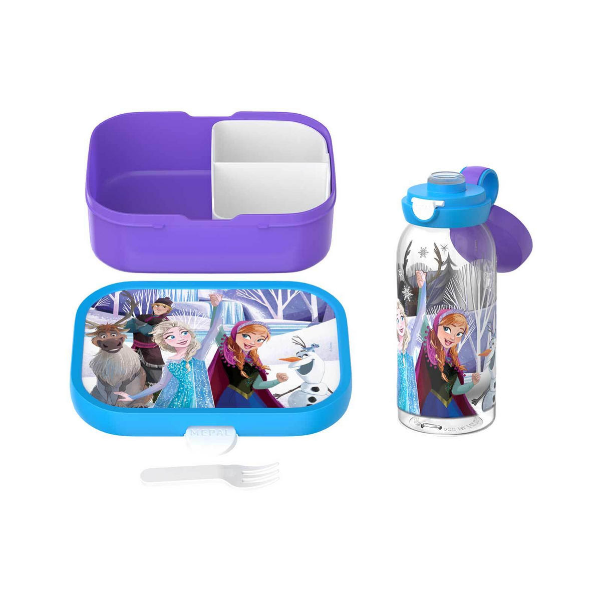 LUNCHSET (FLASCHE MIT KLAPPDECKEL) Campus Frozen Friends 600 ml + 750 ml 2er Set - Blau/Lila, Kunststoff (10.8/21.8/21.8cm) - Mepal