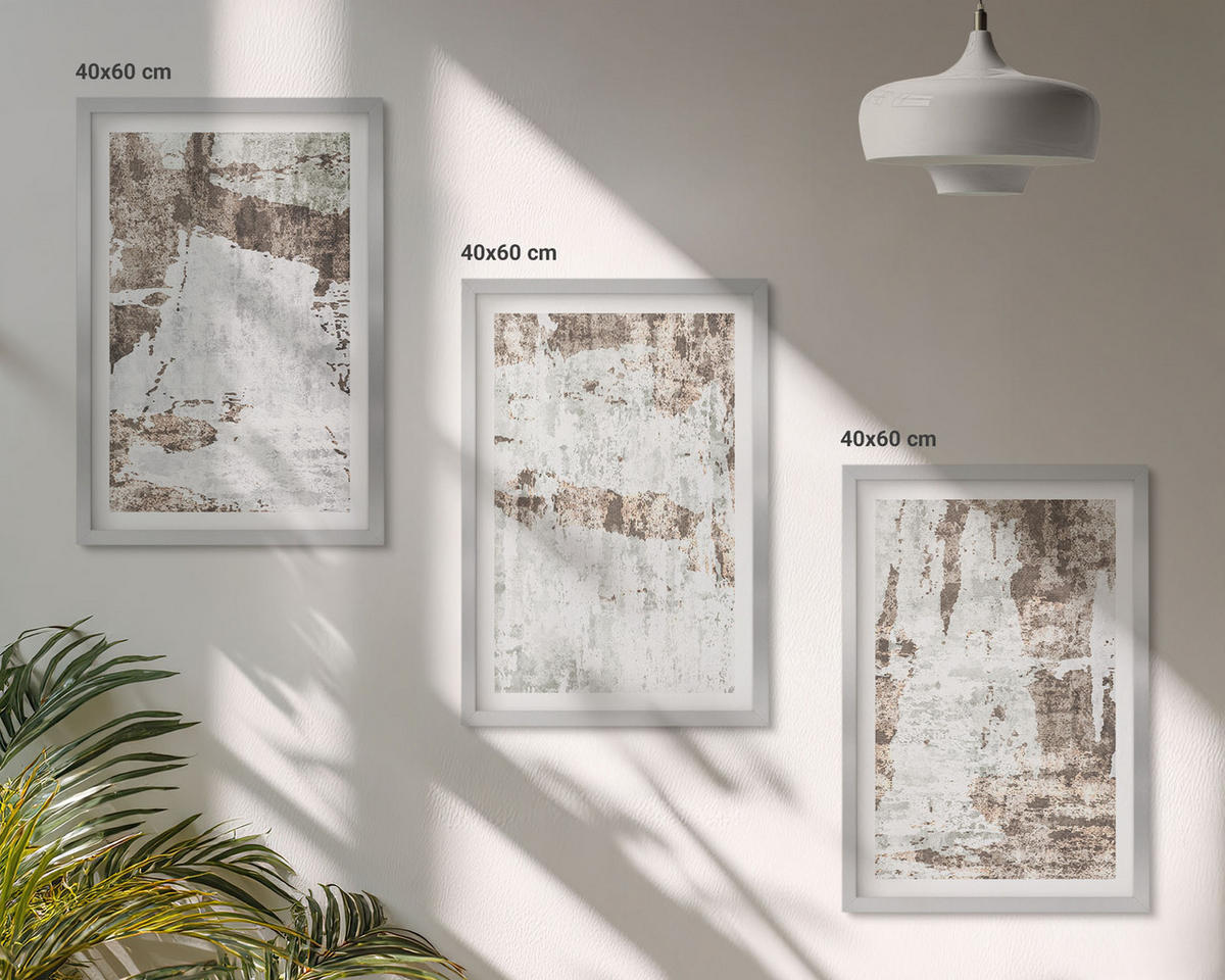 BILDER SET 3er Set - 40x60 cm Silberner Rahmen - Abstrakte Muster, weiß, braun - Silberfarben, Kunststoff (40/60cm) - TULUP