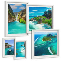 BILDER SET 5er Set - 50x50 cm & 20x30 cm & 40x60 cm Weißer Rahmen - Seeboote Hirsche Berge - Weiß, Kunststoff (40/60cm) - TULUP