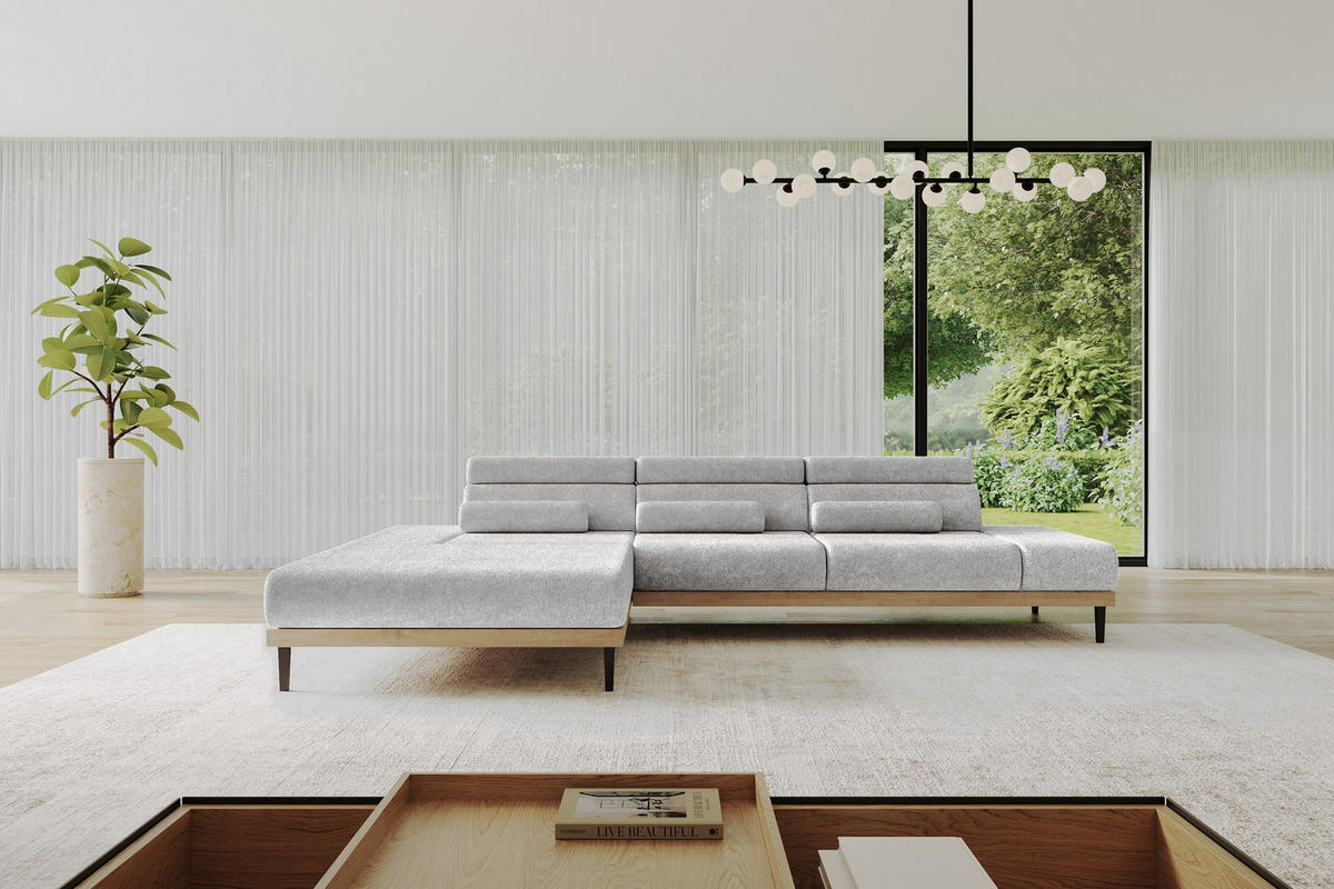 ELEKTRISCHES ECKSOFA Links MONA 316x205x85 Grau Velours - Grau, Holzwerkstoff/Textil (316/205cm) - ALTDECOR